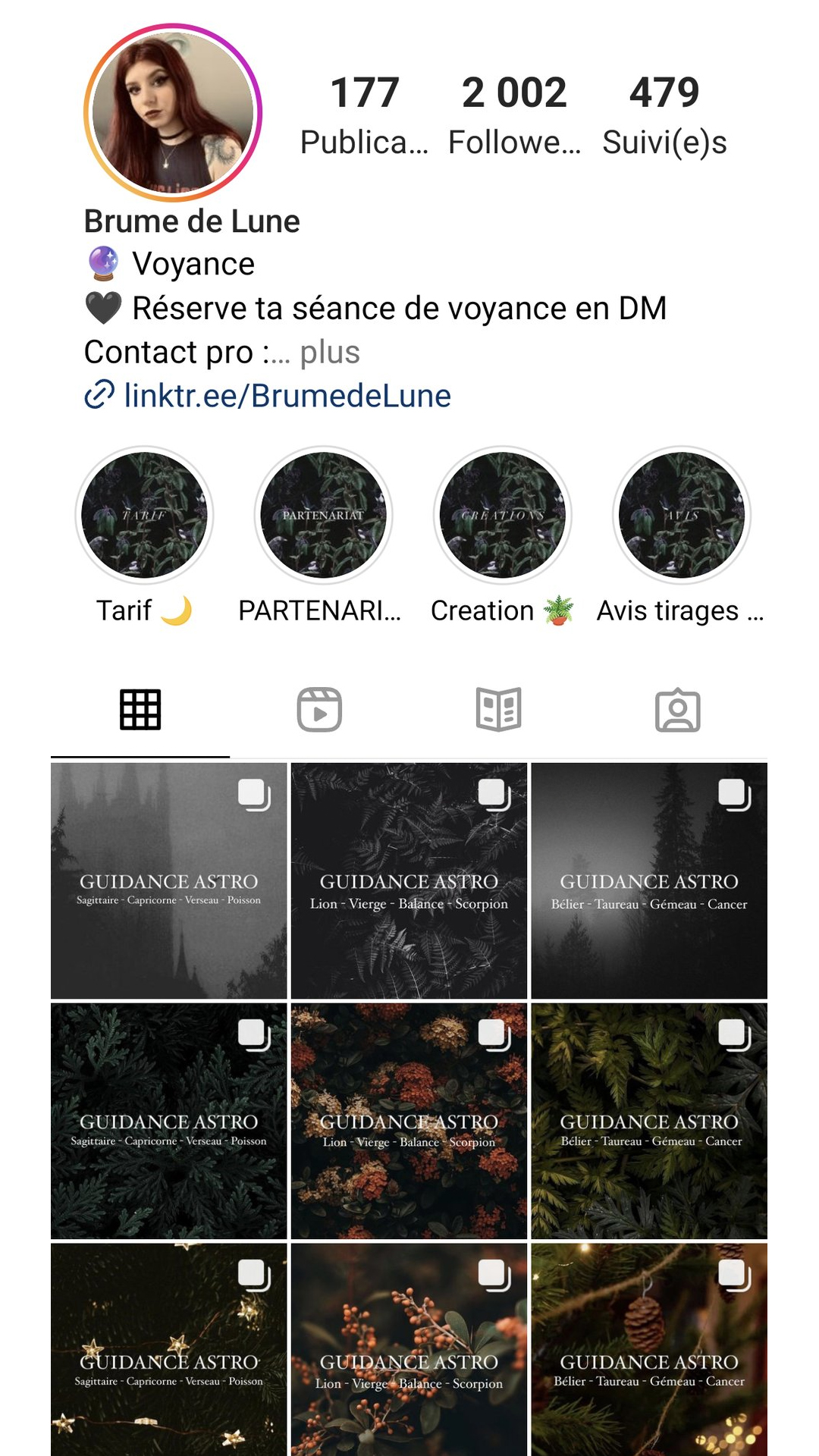 Profil Instagram de Brume De Lune, présentant brièvement son contenu